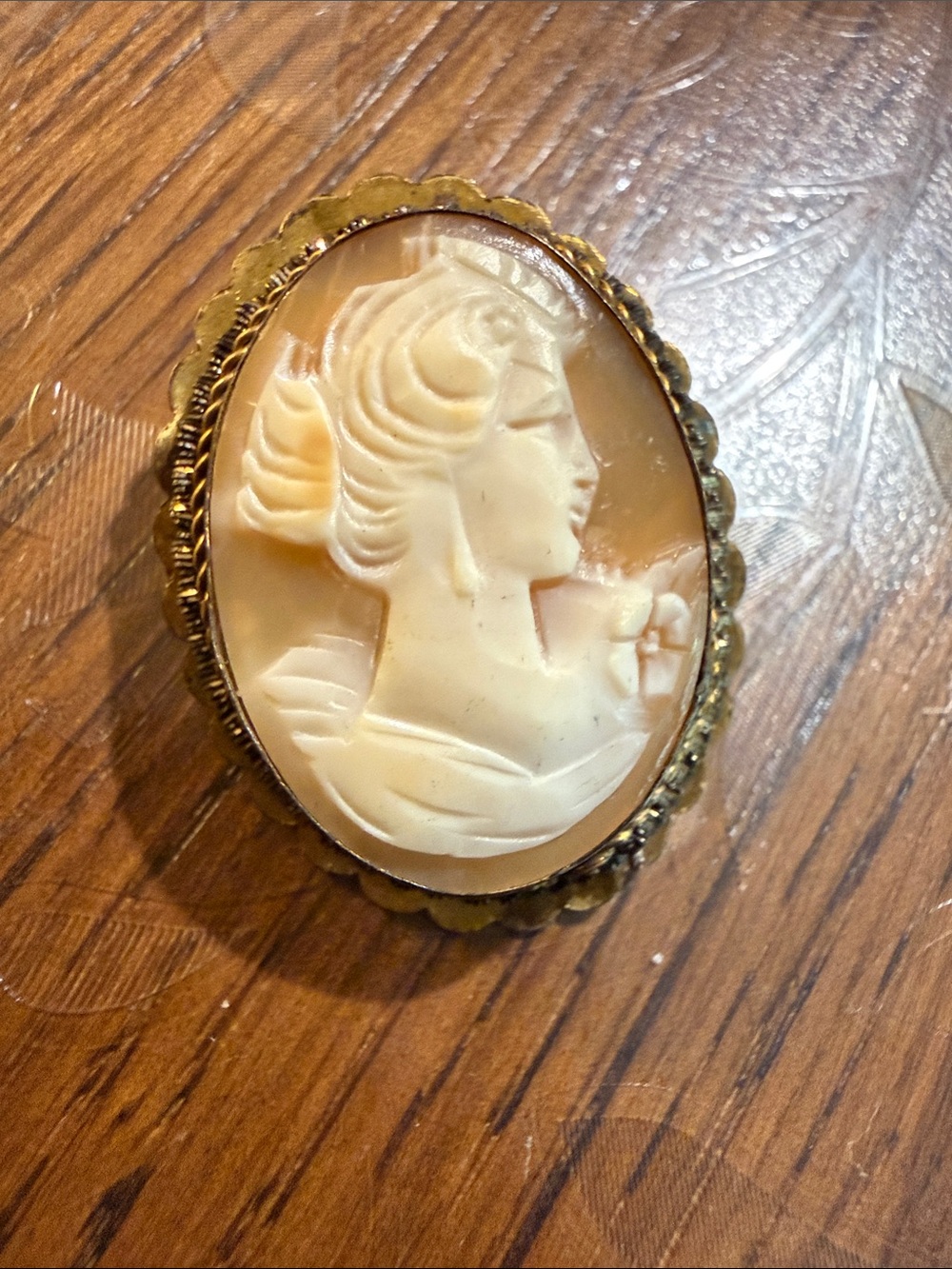 Vintage Cameo Brooch - Cream & Gold Elegant Portrait